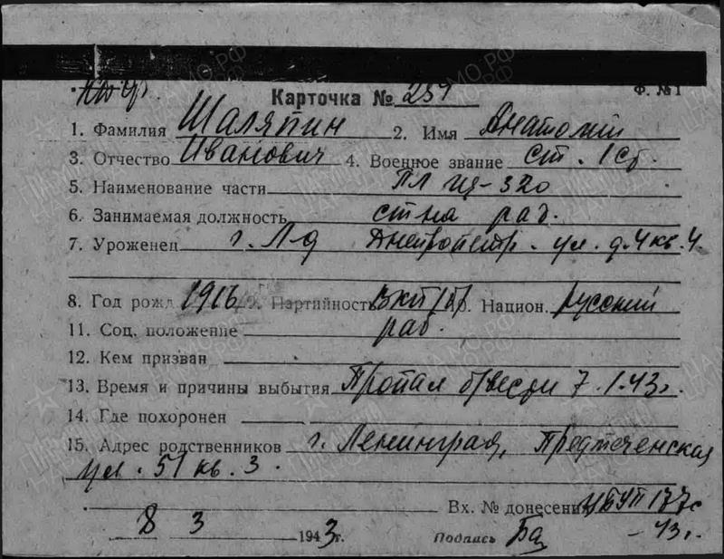 Анатолий шаляпин актер биография и личная жизнь Шаляпин Анатолий Иванович - личное дело ВИПЦ
